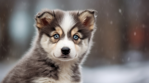 grey Mini Huskydoodle puppy